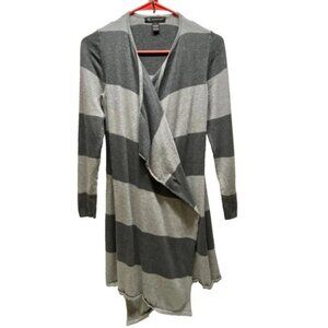 INC International Concepts Open Front Cardigan Women's Small Gray Stripe Midi
